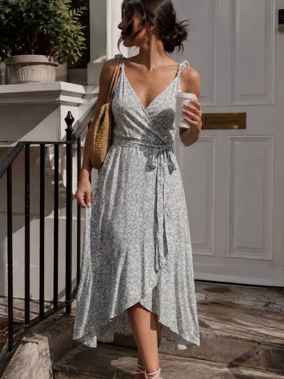 NWT Abercrombie & Fitch Sage Green Floral Wrap Midi Dress XS